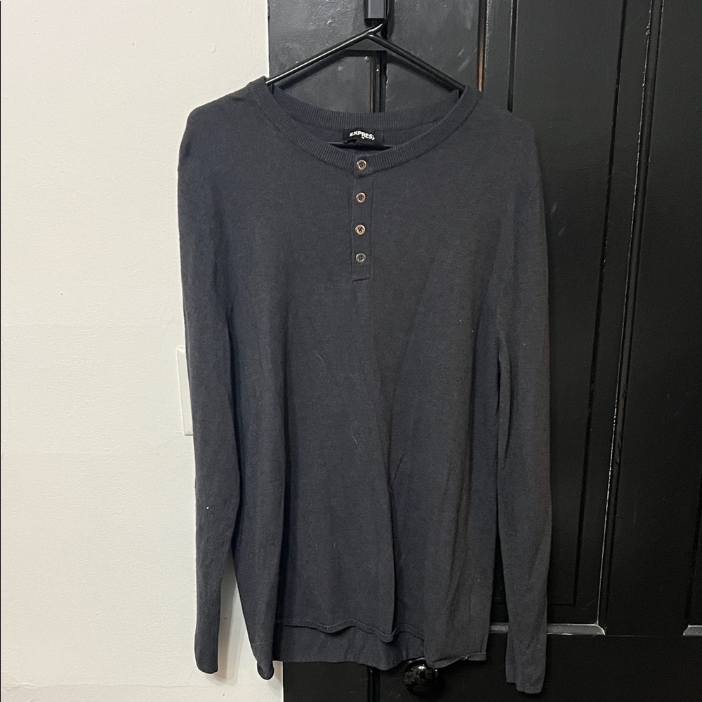 Express Charcoal Ribbed Henley